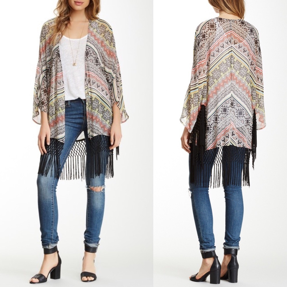 Democracy Moroccan Black Fringe Kimono
